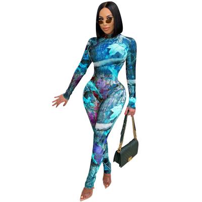 China Overalls 2021 Wholesale Women's Clothing Two-Piece Stacked Pants Set Women's Long Sleeve Suit Pant Gaiters Two-Piece Silver Print for sale