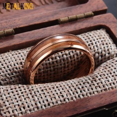 China FASHIONABLE Whiskey Barrel Rose Gold Tungsten Ring Double Inlay Wooden Ring for sale