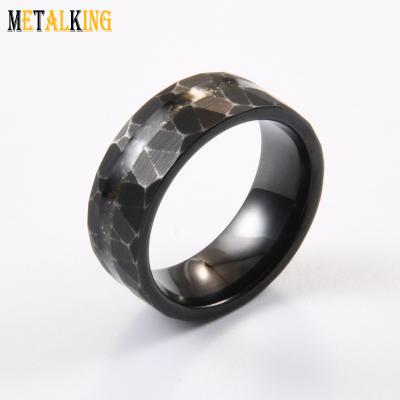 China FASHIONABLE Men's Hammered Black Tungsten Carbide Wedding Ring Crushed Meteorite Iron Inlay 8mm for sale