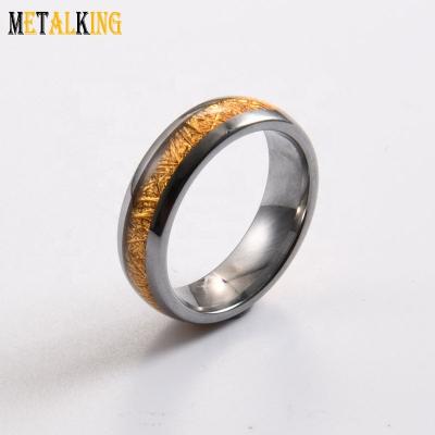 China Fashion 6mm Tungsten Carbide Ring Dome Finished Gold Meteorite Inlay Wedding Band For Women for sale