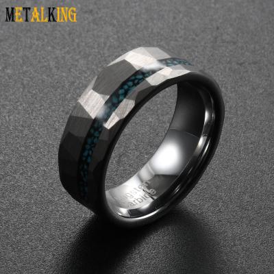 China Fashion 8mm Hammered Tungsten Ring Matte Finished Crush Turquoise Inlaid Wedding Band For Men Jewelry for sale