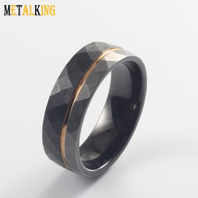 China Two Tone Hammered Tungsten Carbide Ring Rose Gold Offset Channel Comfort 8mm Black and Silver Fit Fashion for sale