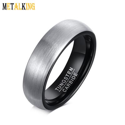 China FASHIONABLE Brushed Tungsten Carbide Ring Black High Polished Inside Silver 6mm Wedding Band For Women Men for sale