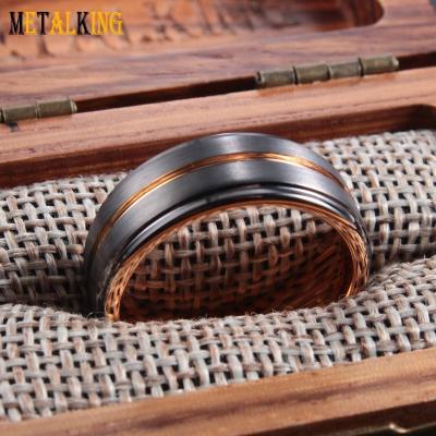 China FASHIONABLE 8MM Rose Gold Tungsten Carbide Wedding Bands Dome Brushed Finish Step Edge for sale