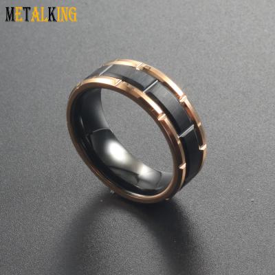 China Fashion Design Tungsten Wedding Band 8mm Rose Gold Black Brick Pattern for sale