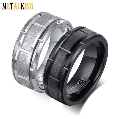 China TRENDY Men's Black/Silver 8mm Tungsten Carbide Brick Wedding Ring Pattern Brushed Center Comfort Fit for sale