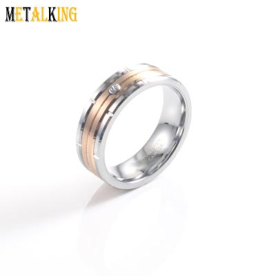 China Fashion 8mm Rose Gold Tungsten Ring CZ Stone Inlaid Wedding Band for sale