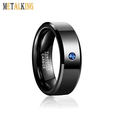 China Black TUNGSTEN Tungsten Ring For Men Women Polished Beveled Edge 8mm Blue Zircon Wedding Band Ring for sale