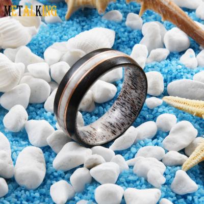 China 8mm Fashion Vaulted Ring Antler Wedding Band Ring Black Ebony Wood And Double Copper TRENDY Inlay Copper Circle Ring for sale