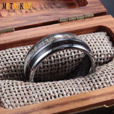 China FASHIONABLE Deer Antler and Black Wooden Inlay Dome Tungsten Carbide Ring for sale