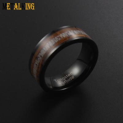 China FASHIONABLE Whiskey Barrel Deer Antler Black Wood Tungsten Ring Mens Wedding Band Custom Made Ring for sale