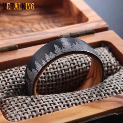 China FASHIONABLE Customizable Forest Pattern Tungsten Carbide Ring Olive Wood Ring Sleeve Ring for sale