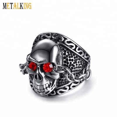 China Fashion Vintage Skull Ring Men Stainless Steel Rings Men's Punk Ruby Jewelry for sale