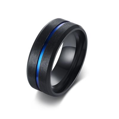 China Black Blue Stainless Steel 8mm Mens Ring Stainless Steel Wedding Bands Double Two Tone for sale