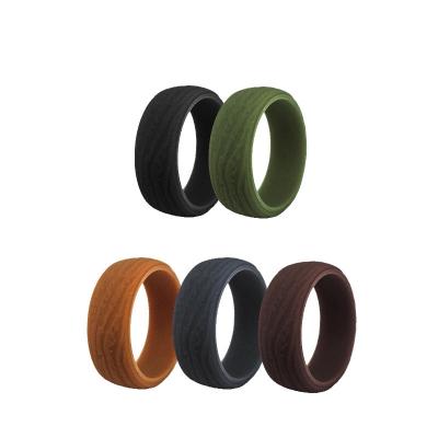 China Dome 8.7mm Silicone Wedding Ring Band For Men Bark Rubber Texture Wedding Rings Rings, Laser Free Logo for sale