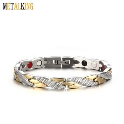 China Magnetic Stainless Steel Personality Bracelet Fashion Therapy Bracelet for Women Stainless Steel Health Bracelet Silver and Gold Adjustable for sale