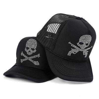 China Popular Custom Fashion Rhinestone Logo 5 Panel Sponge Net Trucker Hat COMMON for sale