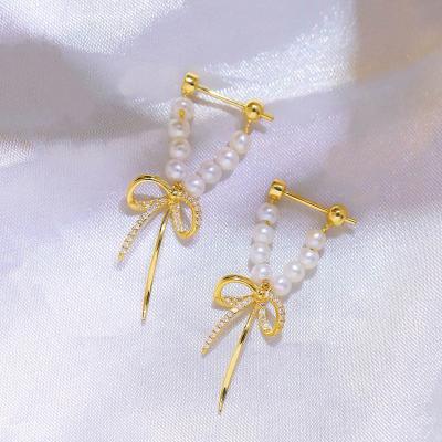 China Fine Jewelry Fashion AU750 18K Gold Pawnable Diamond Pearls Earrings Women Ladies Wedding Bridal Pure Luxury CLASSIC Engagement for sale