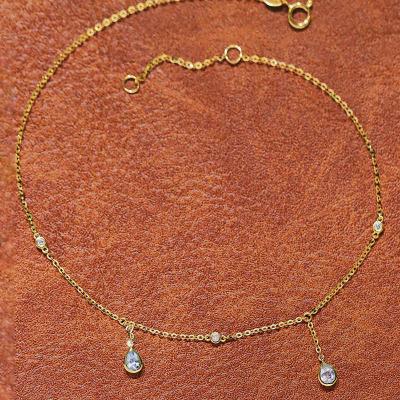 China TRENDY luxury fashion real pure 18K gold aquamarine charms jewelry women ladies wedding engagement bridal anklet chain for sale