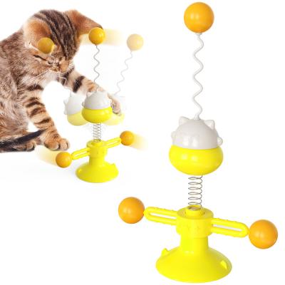 China Viable Custom Viable Pet Supplies Turntable Cup Ball Spring Stick Cat Toy With Two Balls for sale