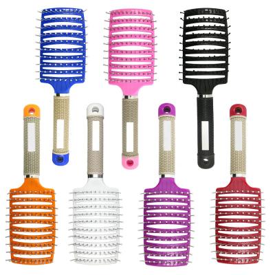 China Home Custom Multi Style Salon Multi Colors Big Palette Logo Comb Wave Ducting Professional Curved Hair Brush With Nylon Bristle for sale