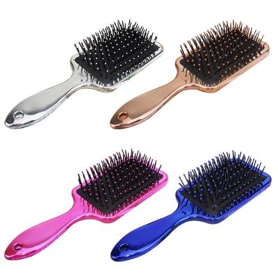 China Custom Logo Plating Cushion Mounted Big Hair Care Massage Gold Square Brush Private Label Bling Air Cushion Paddle Hair Brush for sale