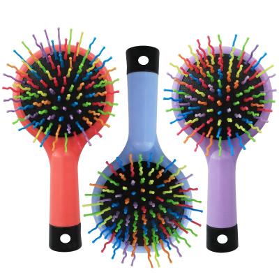 China Custom Plastic Handle Scalp Massage Comb ABS Cushion Logo Detangle Travel Size Rainbow Magic Hair Brush for sale