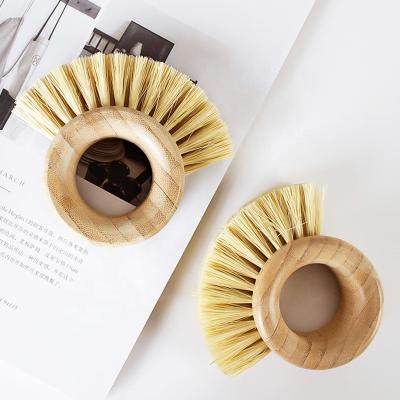 China Eco-friendly Stocked All Natural Fiber Bamboo Pot Bowl Sweep Fruit Brush Sisal Vegetable Cleaning Brush For Kitchen for sale