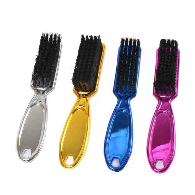 China Custom Neck Plastic Logo Nylon Electroplating Handle Barber Cleaning Fade Brush Hair Cutting Clipper Brush Gold for sale