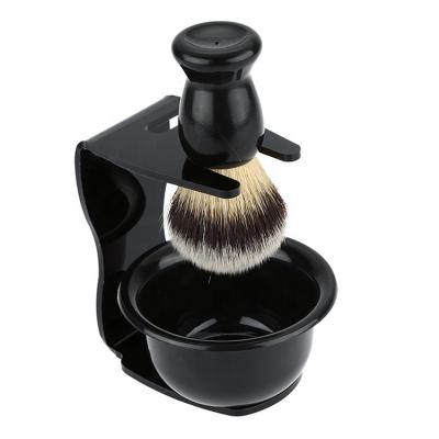 China Plastic Custom Logo 3 in 1 Beard Cleaning Tool Mens Beard Brush Facial Shaving Brush and Bowl Set for sale