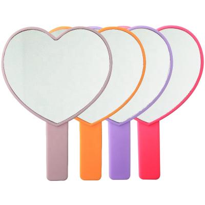 China Pocket Mirror Cute Private Label Girl Personalized Plastic Heart One Side Shape Handed Makeup Mirrors For Gift for sale