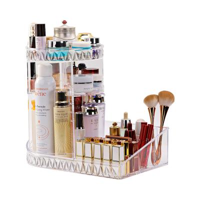 China Double Layers Large Capacity Rotating Makeup Box Storage Plastic Viable Plastic Cosmetic Organizer Makeup Brush Holder for sale