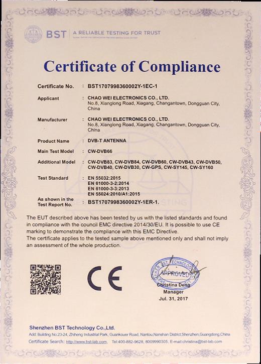 CE - Dongguan Chaowei Electronics Co., Ltd.