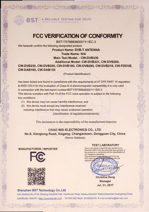 FCC - Dongguan Chaowei Electronics Co., Ltd.