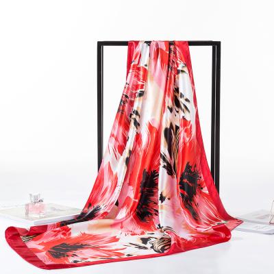 China Polyester printed squareIm little girl itation scarf silk satin for sale