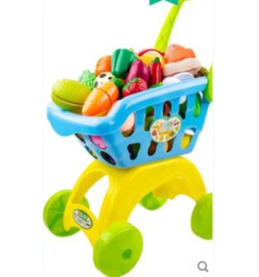 China PP Mini Children's Supermarket Shopping Cart Popular Toy Colorful Folding 24 Piece Baby Shopping Cart Toys for sale