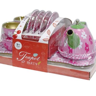 China Modern Metal Tinplate Teapot Kids Toys Tableware Tea Sets With Teapot for sale