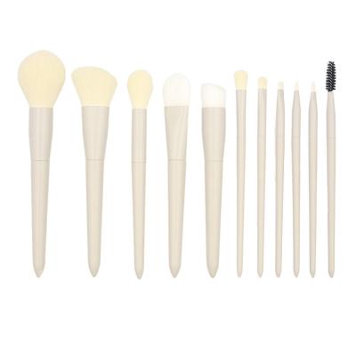 China 11pcs makeup brush hign quality skin friendly soft wood handle soft wood handle makeup brush support white printing with private logo for sale