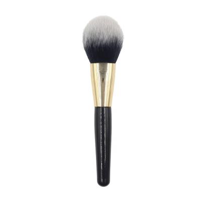 China Professional Custom Black Wood Handle Hair Brush Nylon Gold Nylon Powder Makeup Brush for sale