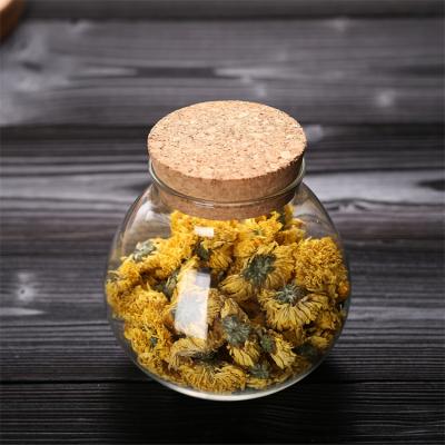 China Food Storage Tea Borosilicate Glass Round Spherical Glass Folding Jar With Cork Lid for sale