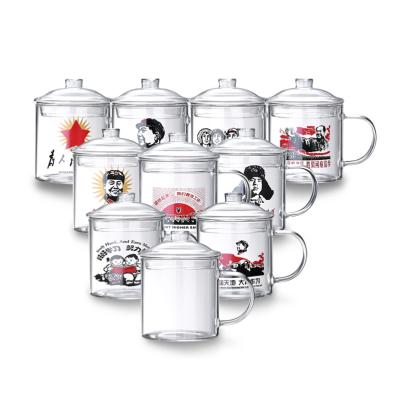 China Hot Selling Household Retro Printing High Quality Glass Water Kettle Cup Circular Tea Cup for sale