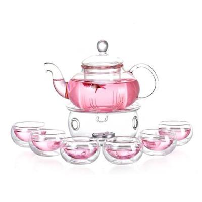 China New Minimalist White Transparent Circular Very Nice Popular High Borosilicate Glass Teapot With Infuser And Warmer for sale