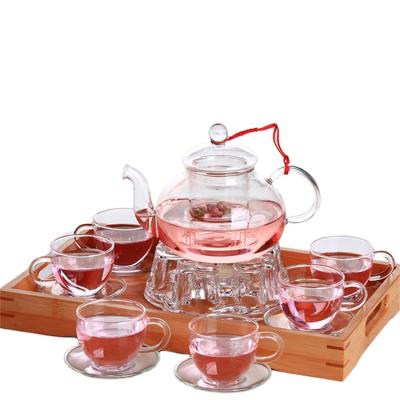 China Stocked Factory Price High Borosilicate Glass Classic Tea Kettle White Transparent Circular Teapot for sale