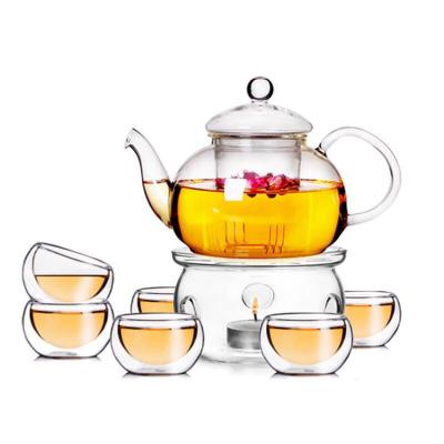 China 600ml 800ml Flower Stored Heat Resistant Handmade Glass Teapot Set With Strainer for sale