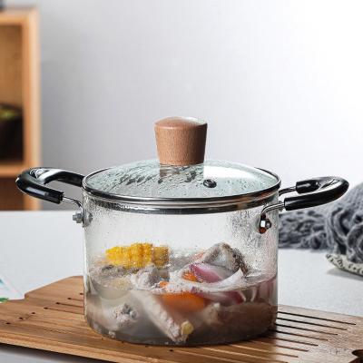 China Hot sale big size stocked transparent clear pyrex glass cooking pot with double ear for sale