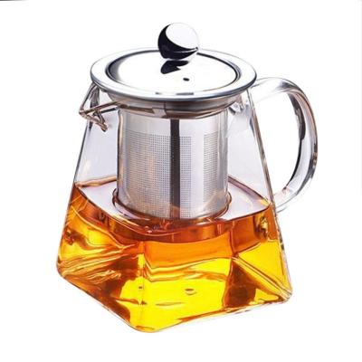 China New Design Handmade Square Stocked Pyrex Glass Teapot With Strainer And Infuser Handle for sale