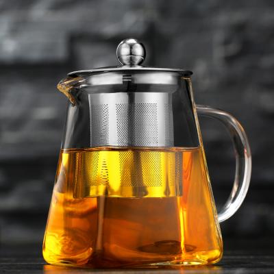 China New Design Teapot Borosilicate Glass Just Stocked Jug With Stainless Steel Infuser for sale