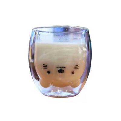 China Cartoon low price retro borosilicate noise wall white transparent circular glass cup double high glass bear for sale