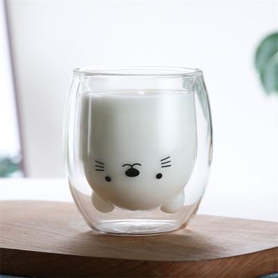 China Stocked Cartoon Bear 250ml Double Heat Resistant Insulated Glass Coffee Mugs Glass Mug for sale