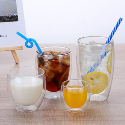 China Hot Sale 80ml 250ml 350ml 450ml Double Wall Pyrex Glass Coffee Water Stored Clear Mug for sale